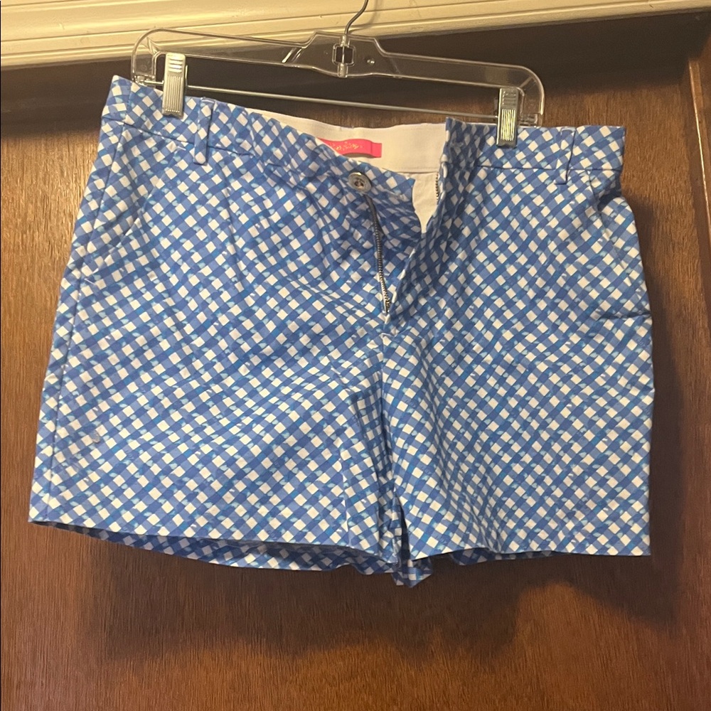 Lilly Pulitzer Blue and White Gingham Women Shorts